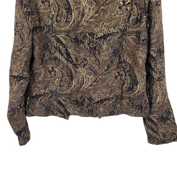 Vintage Wool Blend Trucker Jacket Blazer Shacket M Brown Gold Paisley Jacquard - Picture 9 of 10